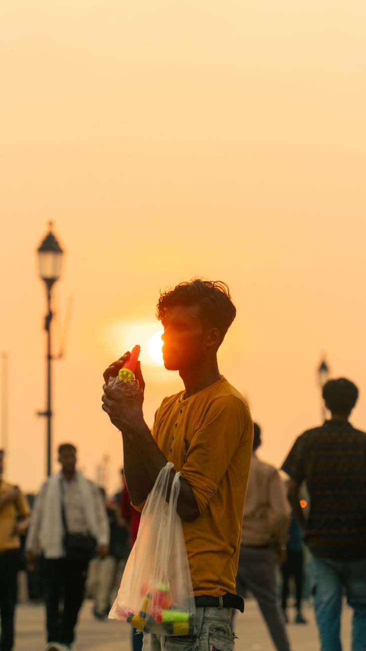street vendor at sunset with vibrant background